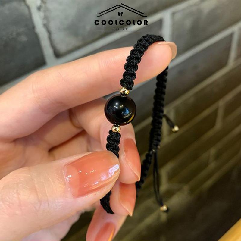COD❤️Gelang Tenun Pasangan Obsidian Rasa Desain Niche Temperamen Sederhana Tali Gelang Kristal- cl