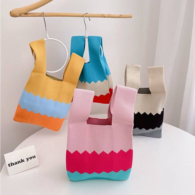 Korean Knitted Checkered Tote bag / Tas Rajut Korea / Totebag Buffollow