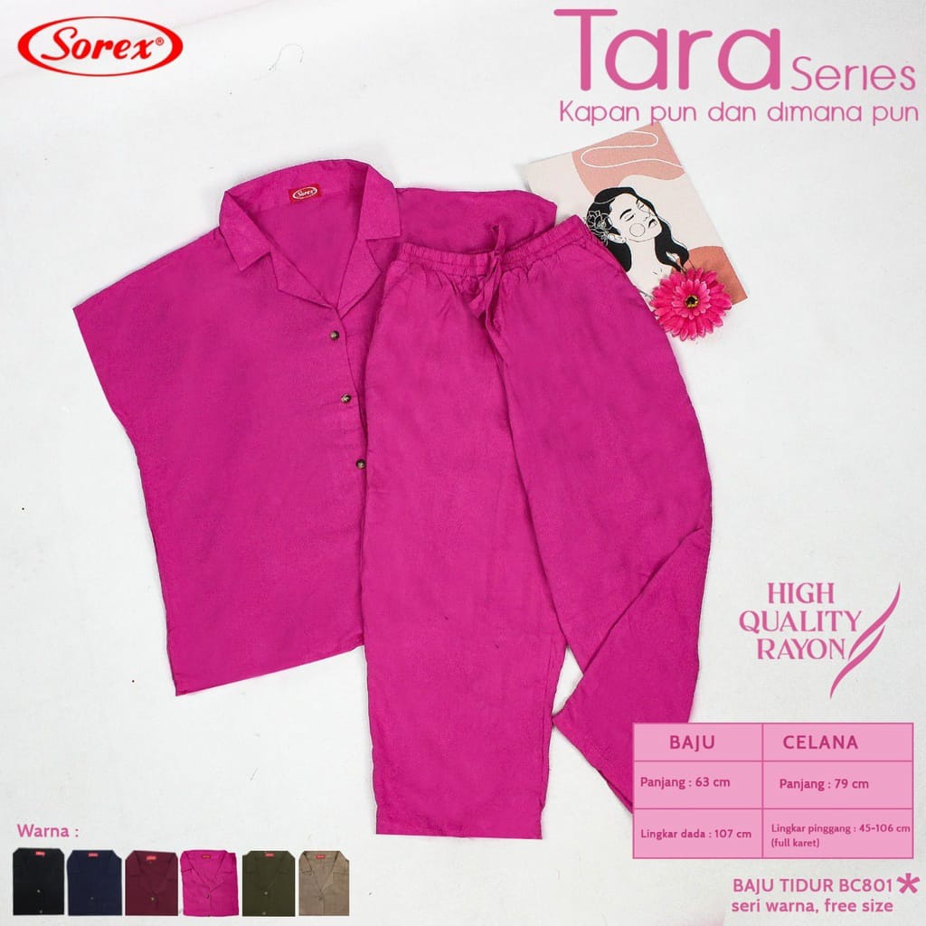 Baju Tidur Set Atasan + Celana / Tara Series Rayon Premium Piyama Freesize Sorex 801