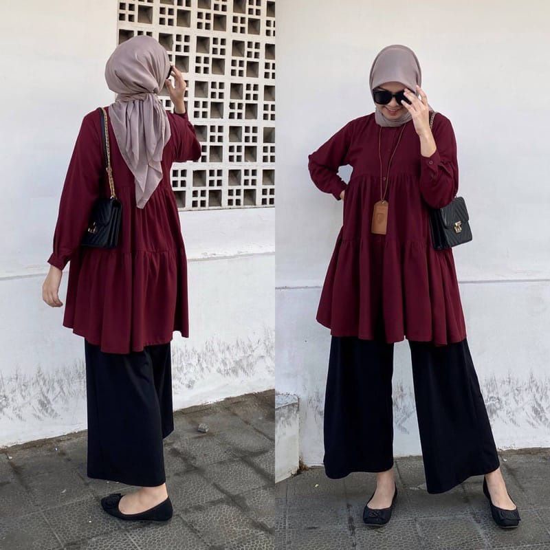 MIKA TUNIK  ATASAN TUNIK WANITA KEKINIAN BAHAN RAYON CRINKLE