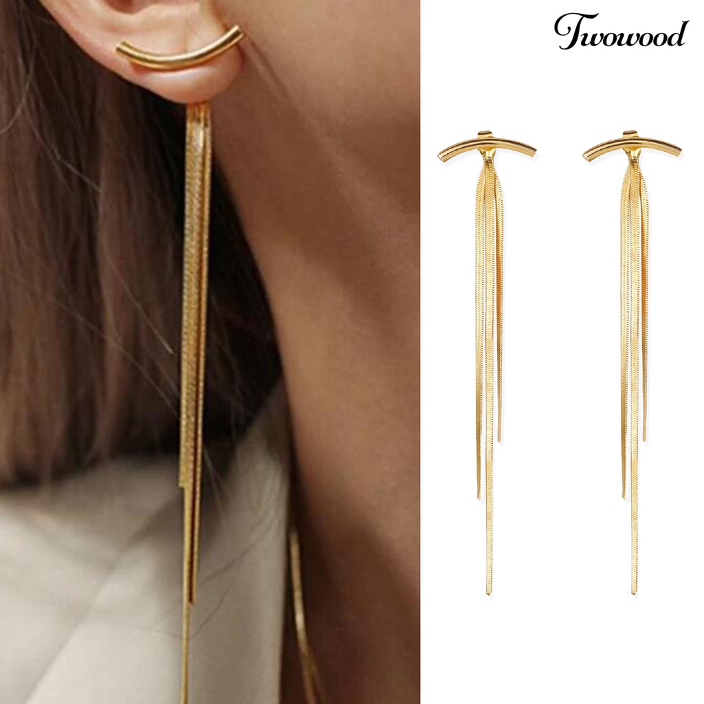 1 Pasang Anting Stud Rumbai Panjang Desain Ular Gaya Bohemian Untuk Pesta Pernikahan