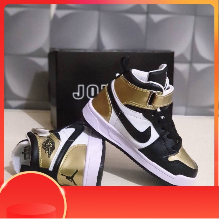 sepatu anak nike air jordan High black gold grade original - Kuning, 24