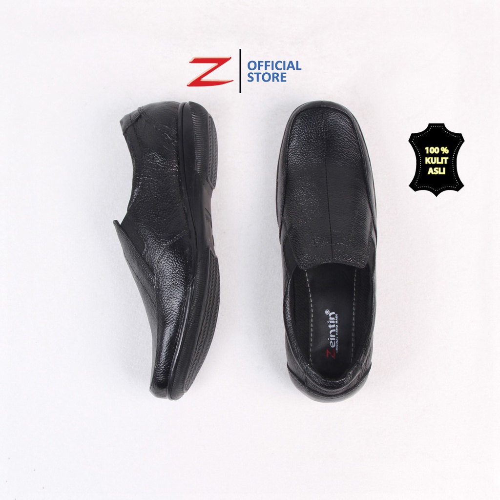 Zeintin - Sepatu Pantofel Wanita Bahan Kulit Sapi Asli Sepatu Kantor Wanita Hitam Mengkilap Original Zeintin BJ