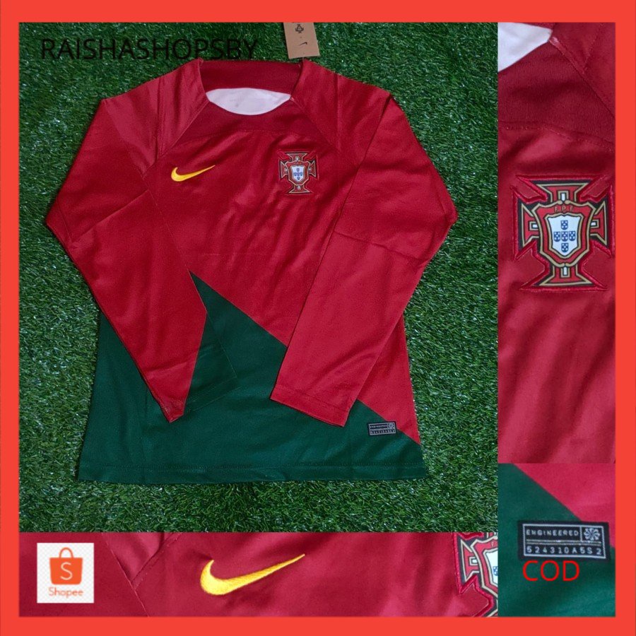 Kaos bola Jersey Longsleeve Portugal Home Piala Dunia 2022 Grade Ori Impor Baju Sepak Bola Lengan Pa