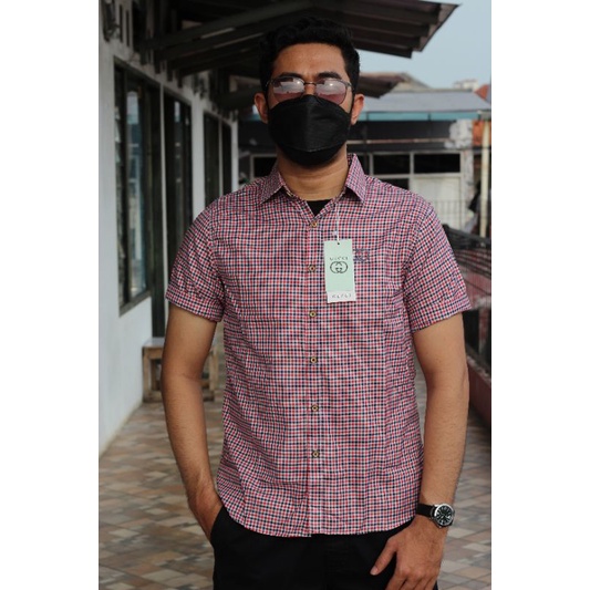 KEMEJA BASIC LENGAN PENDEK KOTAK" PRIA MEREK GUCCI | KEMEJA CASUAL PRIA