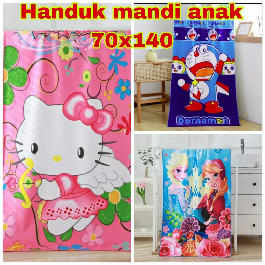 handuk mandi anak motif karakter ukuran 70x140