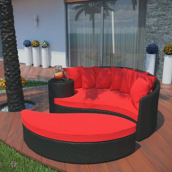 Daybed Bulat Pantai Rotan Sintetis