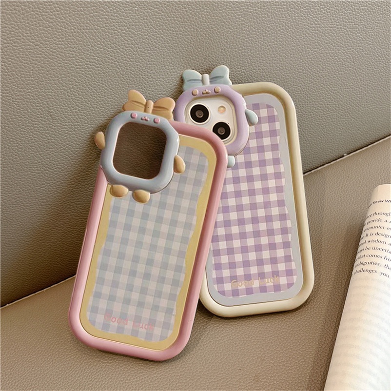 Soft Case Pelindung Motif Kotak-Kotak Monster Kecil Tahan Banting Untuk iPhone 14 13 12 11 Pro Max X Xr Xs Max 7 8 6 6s Plus SE 2020