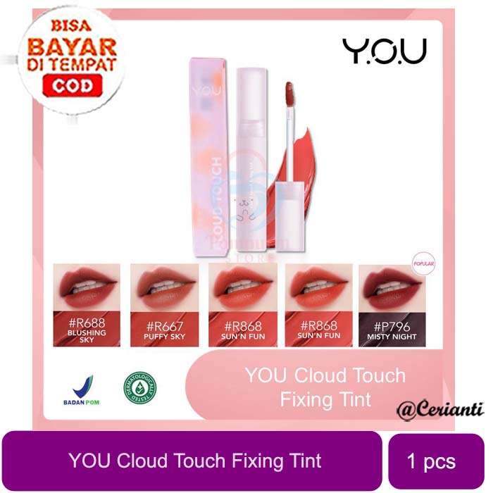 [WARNA TAHAN LAMA | MELEMBABKAN] [BPOM] YOU Cloud Touch Fixing Lip Tint | Soft Velvet Finish Lip Stain | Korean Style Lipstik Bibir |