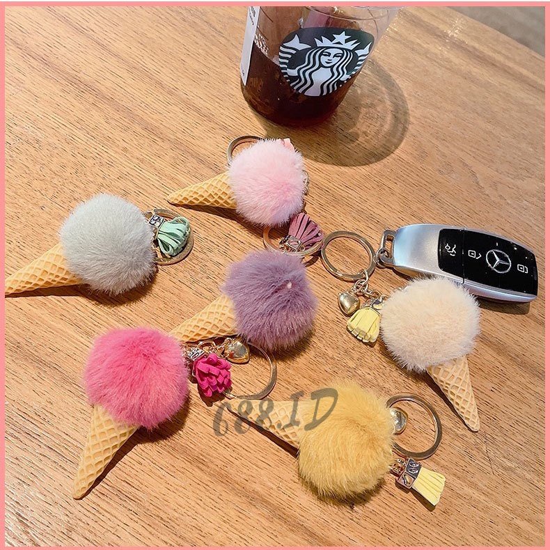 Gantungan Kunci Bentuk Es Krim Cone Keychain Cupcake Ice Cream Impor Murah Gantungan Kunci Motor Mobil Tas GT 05