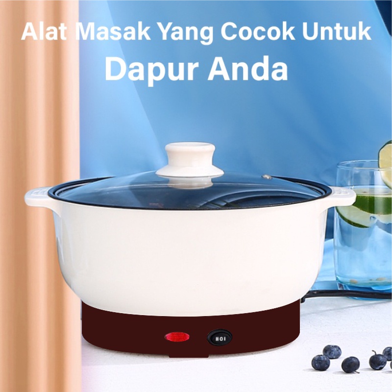 Panci Elektrik Teflon Serbaguna / 2,4L Multifungsi Free Kukusan Stainless - WORLDHOME