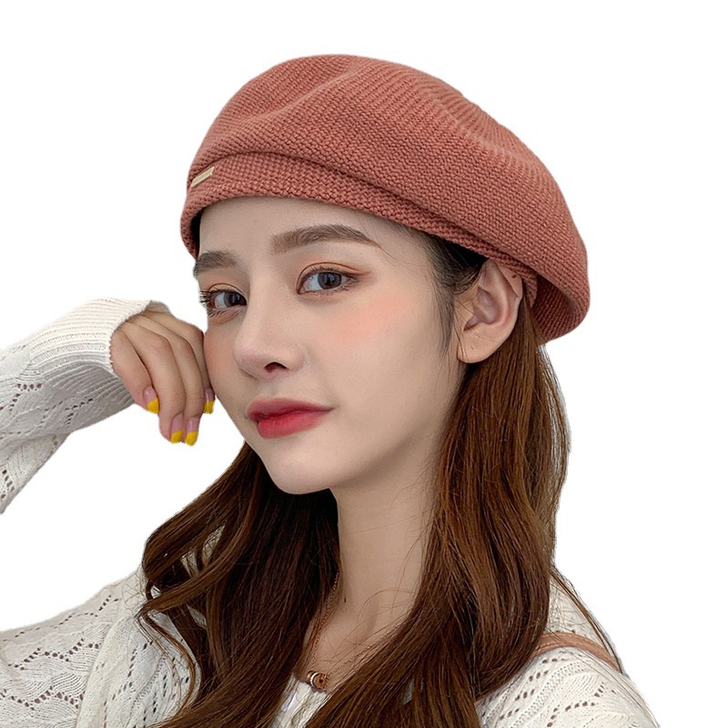 Topi Baret Bahan Wol Rajut Warna Polos Untuk Musim Gugur / Dingin