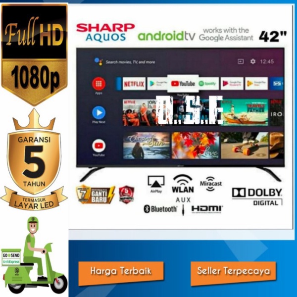 LED TV SHARP 42 inch 2T-C42BG1i Android Smart Digital FULL HD TV - TANPA BUBBLE Murah