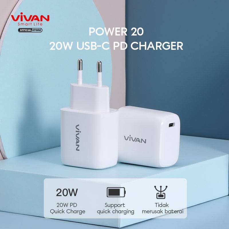 Vivan Charger Power 20 20w 3A Quick Charging Fast Charging QC 4,0 + Type C Port