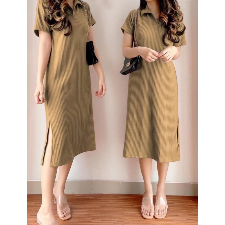 Basic id fashion Dres rajut sandra / Knit Dres korean style / Dres rajut v top