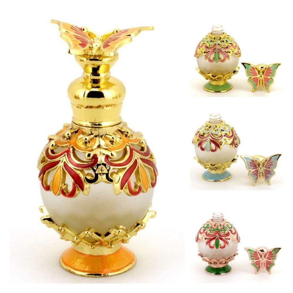 Rebuy Butterfly Botol Parfum Tutup Logam 15ml Vintage Botol Isi Ulang Wanita Gaya Arabian Antik Dekorasi Pernikahan Hadiah Botol Minyak Esensial