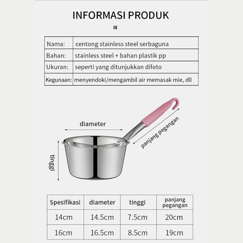 Panci Susu Stainless Steel/ Panci Sup/Panci Mie Soup Pot Milk Pan Gayung Air Dapur