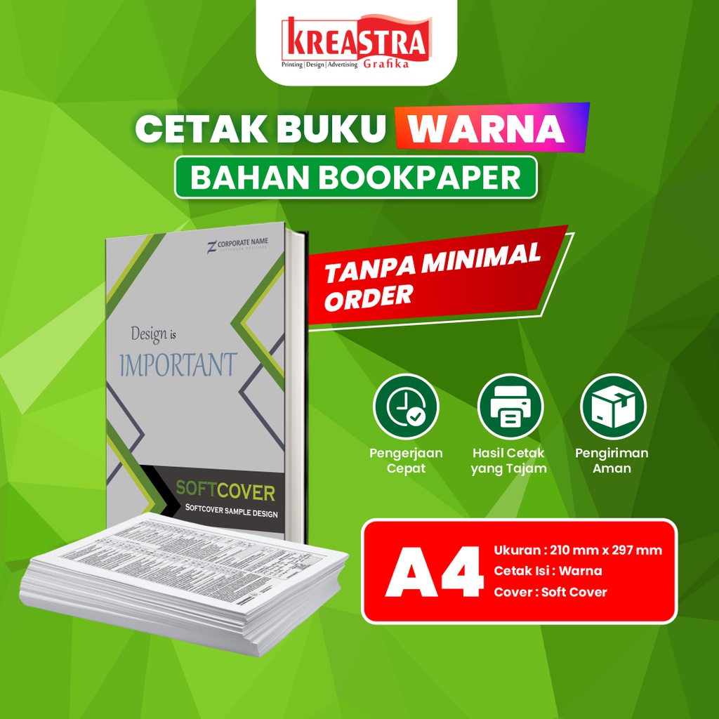 

Jasa Cetak Percetakan Buku Ukuran A4 Isi Warna Bahan Bookpaper Sampul Soft Cover