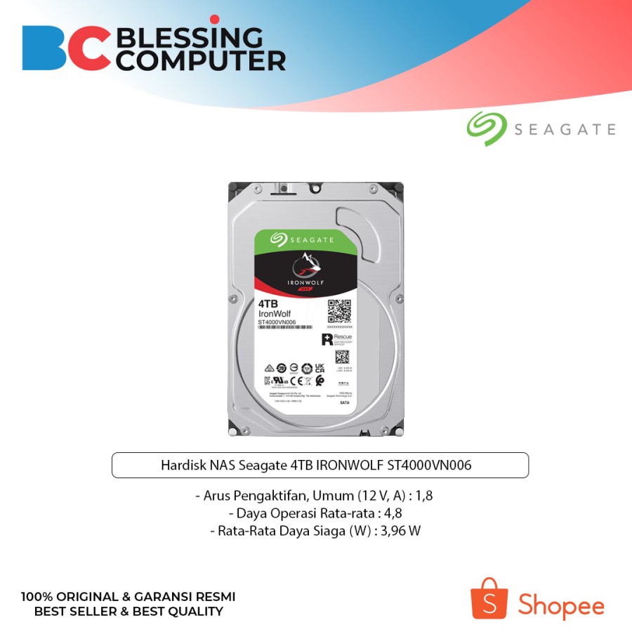 Hardisk NAS Seagate 4TB IRONWOLF ST4000VN006