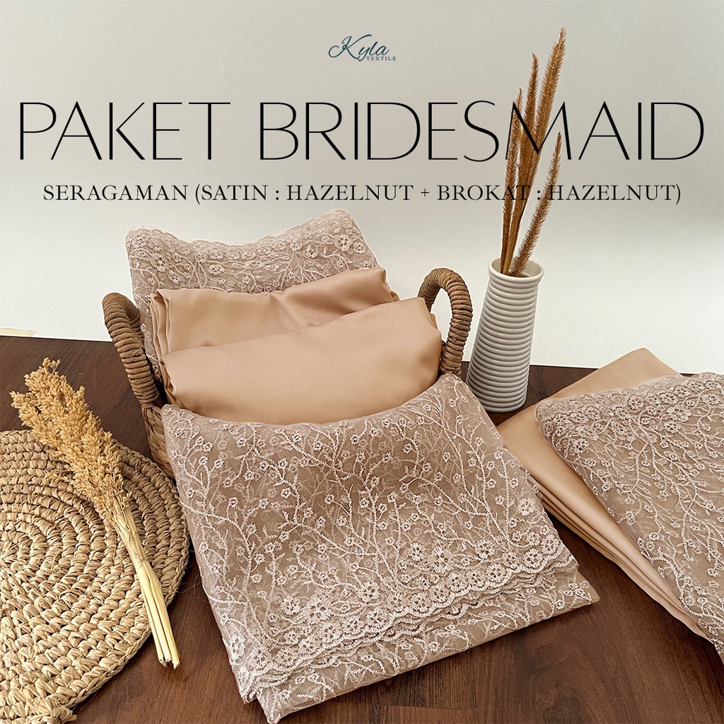 Paket Kain Bridesmaid Premium Lengkap Satin Kebaya Brokat Warna Hazelnut