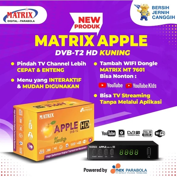STB DVB T2 MATRIX APPLE KUNING Plus WIFI DONGLE