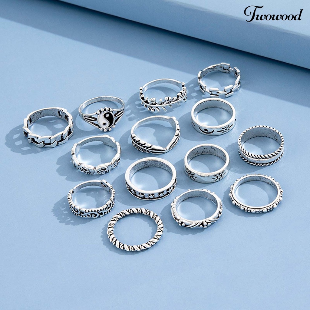 14pcs Cincin Knuckle Stackable Tai Chi Untuk Wanita