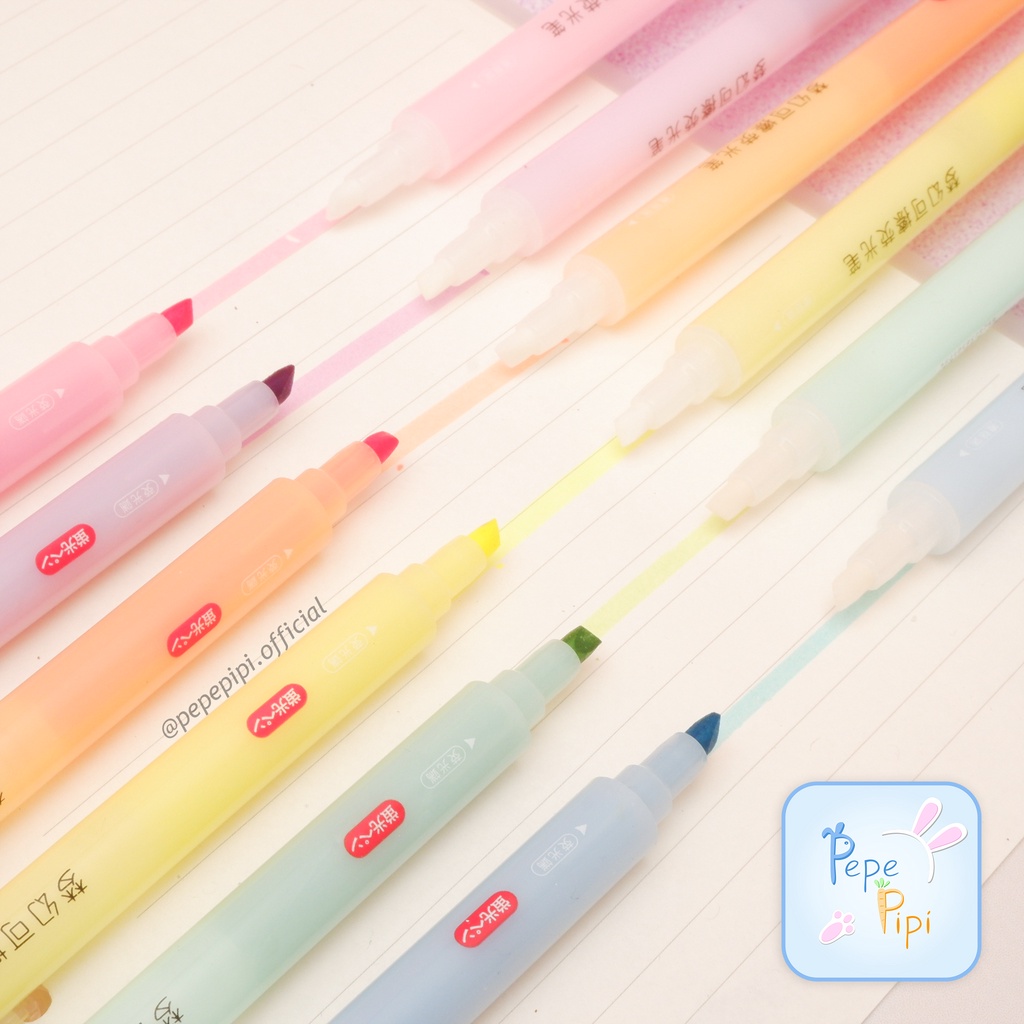 Highlighter Dual Tip Tian Hao HD24 Erasable 1 set Bisa Di Hapus Spidol Pastel Marker Textlighter Textliner