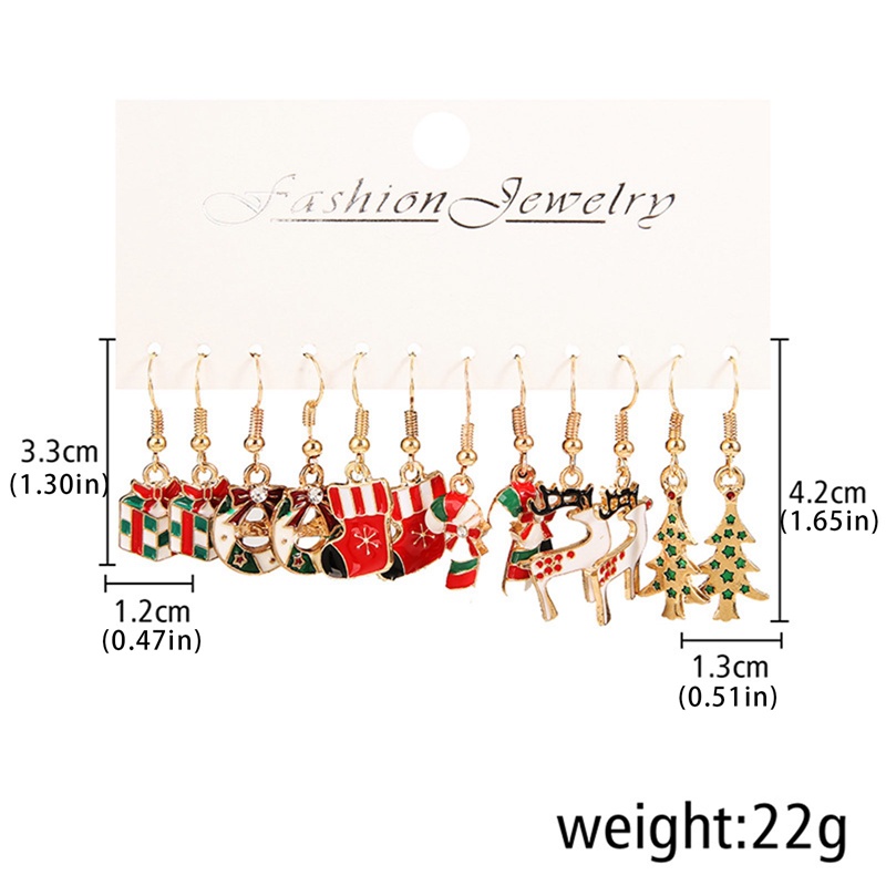Fancyqube 6 Pasang / Set Anting Mutiara Desain Pohon Natal Rusa Karangan Bunga Lonceng Salju Untuk Hadiah Natal