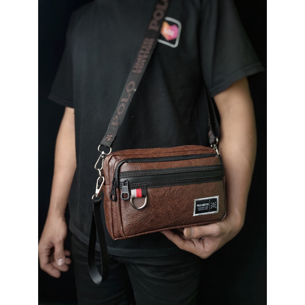 Tas Selempang Dompet tas kulit PULeather Waterproof Original Polo Amstar Hand Bag Clutch Bag Tas Tangan Tas Selempang Mini Tas Pria Wanita Tas Kulit