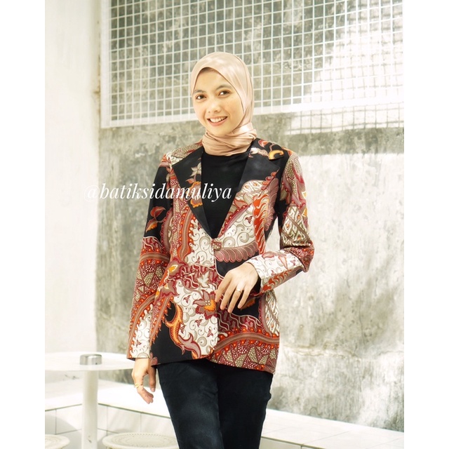 Blazer Batik Wanita Atasan Batik Blouse Jaz Outer Kantor Super Premium Eksklusif By Batik Sidamuliya