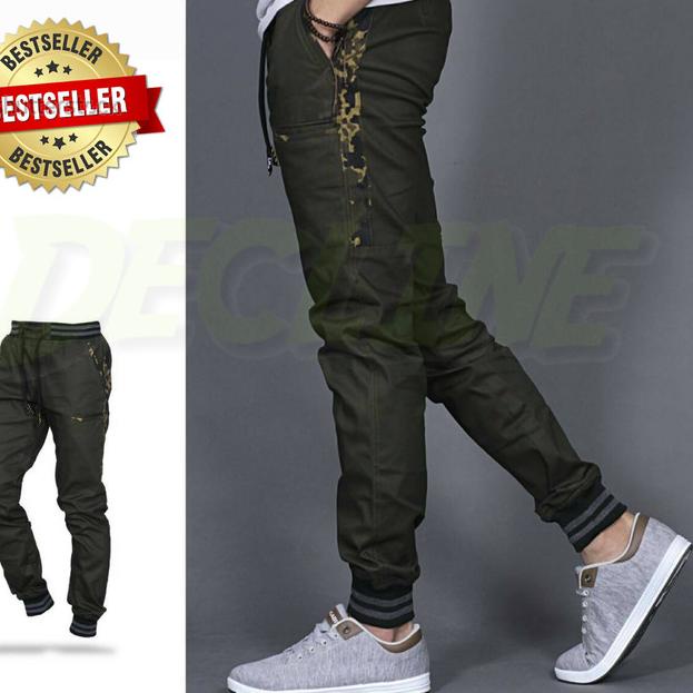 Celana joger pria | joger camo green| joger list army | jogger | urban - Hijau Army, M