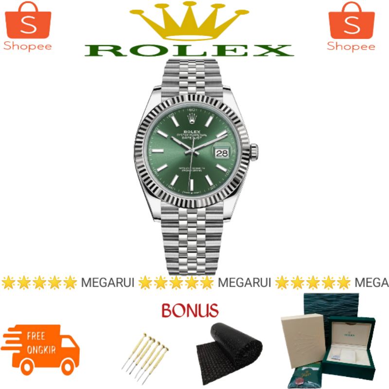 JAM TANGAN COWOK ROLEX DATEJUST 41MM WIMBLEDON GREEN EWF CLONING