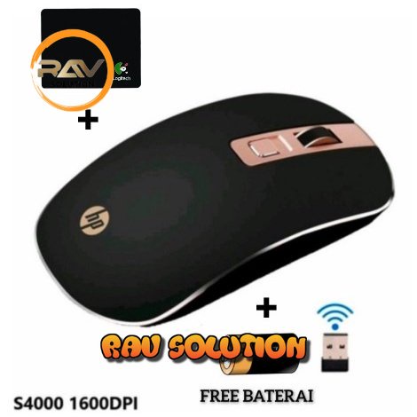 SUPER PROMO Mouse Wireless HP S4000 SIilent Klik+1Mousepad+1AA Bateari  - RAV SOLUTION