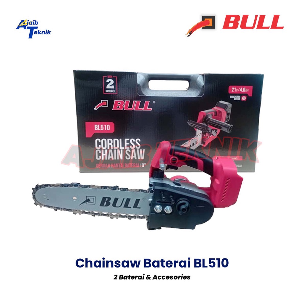 BULL Chainsaw BL510 NEW - Cordless Chain Saw 2 Baterai Gergaji Kayu