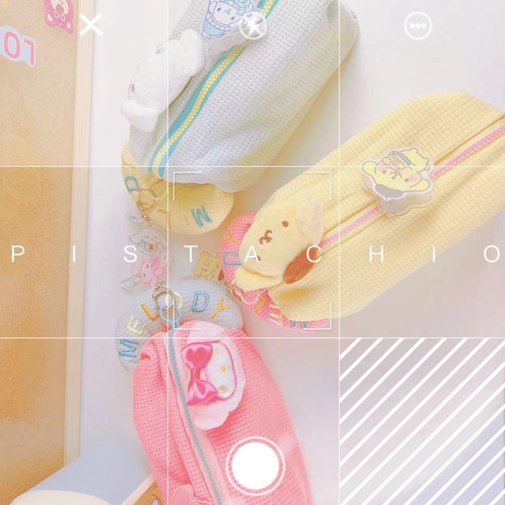 ♞∋Sera Xiaohongshu Sanrio kotak pensil berkapasitas besar gaya warna permen Jepang tas penyimpanan alat tulis siswa bernilai tinggi