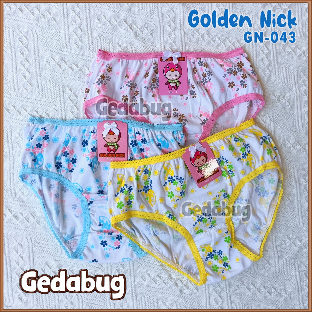 6 Pcs - Celana dalam anak Golden Nick 043 Print Tepi Renda | CD anak Girl | Gedabug