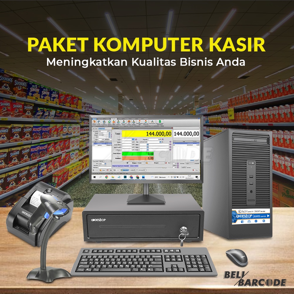 Paket Murah Komputer Kasir Scanner Barcode Printer Cash Drawer Codeshop