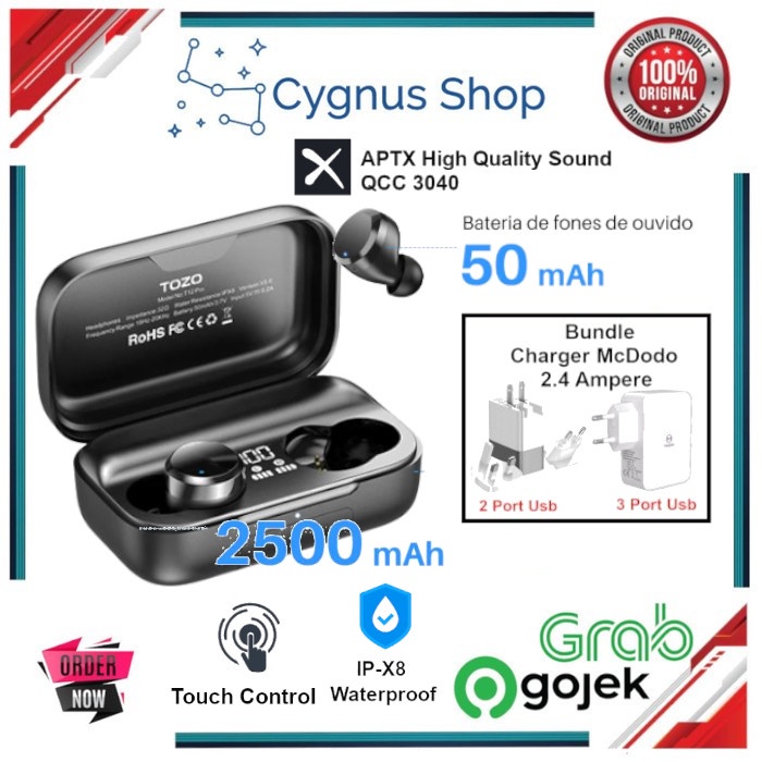 TOZO T12 PRO TWS Wireless Earbuds Bluetooth Headphones Wireless Charging QC3040 IPX8
