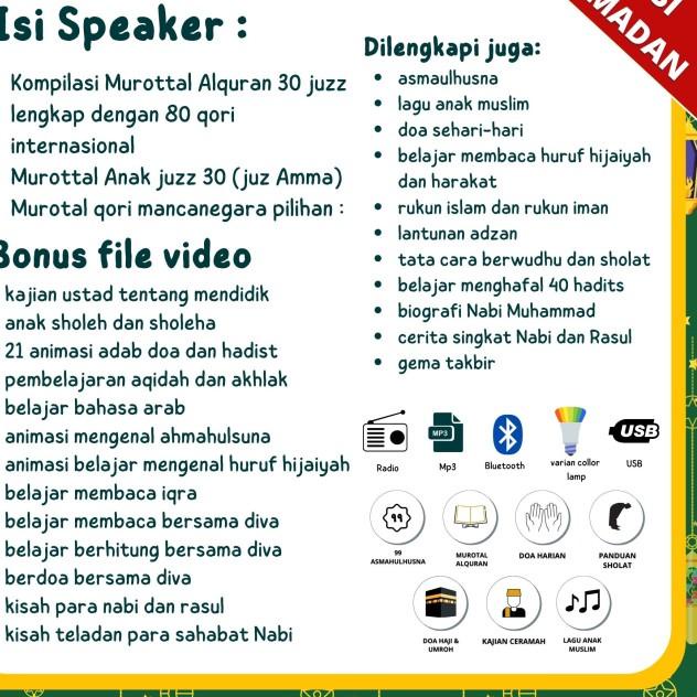 Speaker murottal Alquran 30 Juz/Sepiker/Belajar/Mengaji/Anak/muslim - POLOS, SPEAKERNOSDCARD