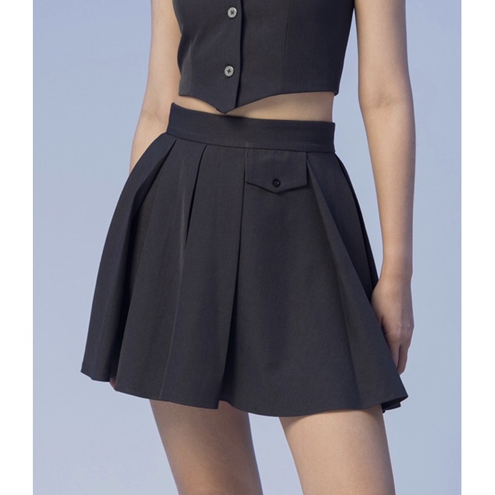 EVERYDAY RINU SKIRT claude officialclaude rok abu abu tua hitam dark grey mini lendek flare Pleated 