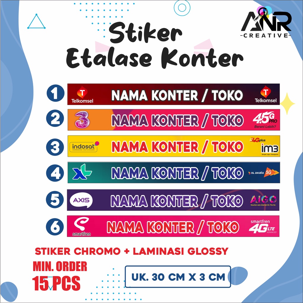 Sticker Etalase Konter /  Sticker konter Murah / Aksesoris Konter + Laminasi Glossy ( MIN ORDER 15 PCS )