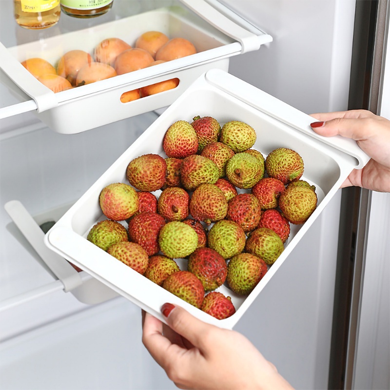 Rak Holder Penyimpanan Makanan Buah Sayuran Telur Snack Model Tarik Kapasitas Besar 12 Grid Untuk Kulkas Dapur