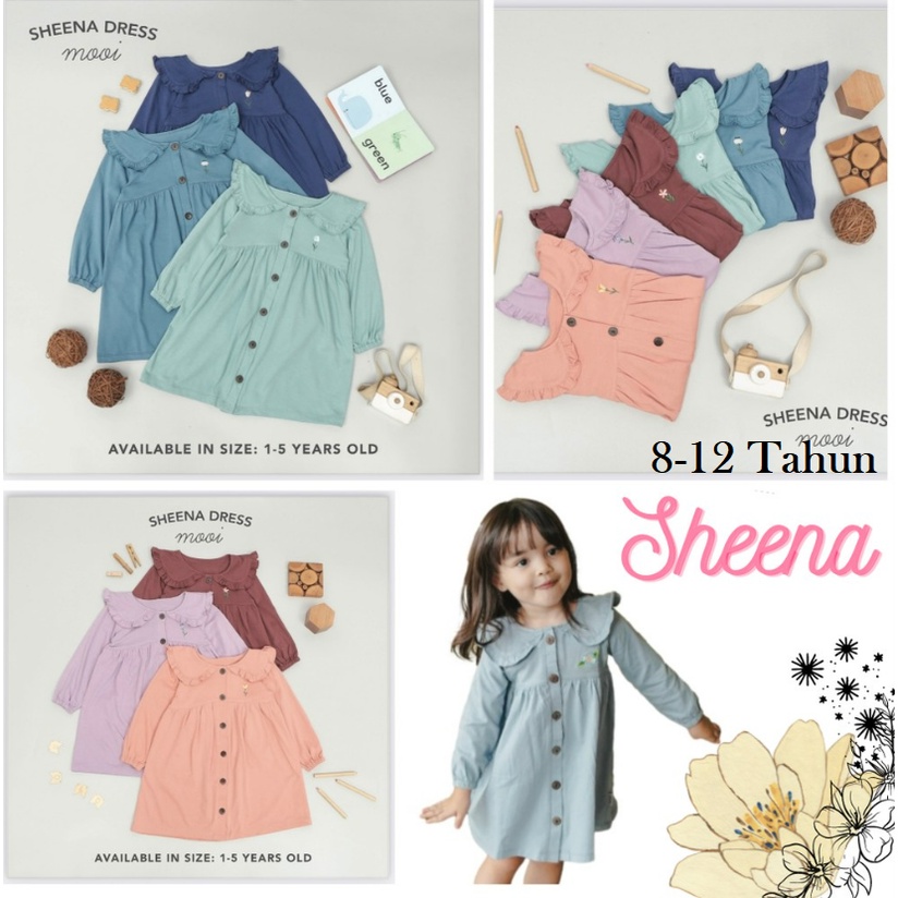 Mooi Sheena 8-12 Tahun Long Collar Dress Anak Perempuan CBKS