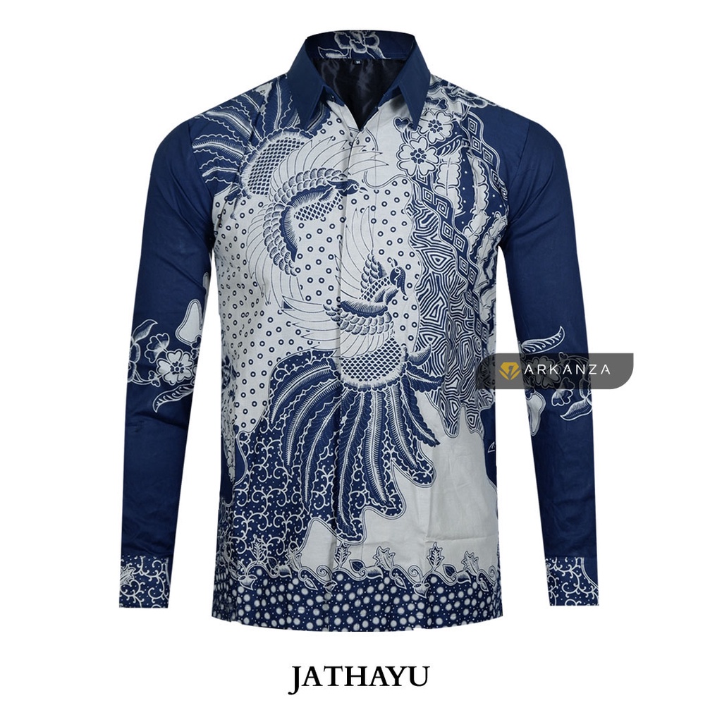 BATIK ARKANZA Kemeja Batik Pria Kerja Warna Navy Biru Dongker Lengan Panjang Slimfit Premium Casual Formal