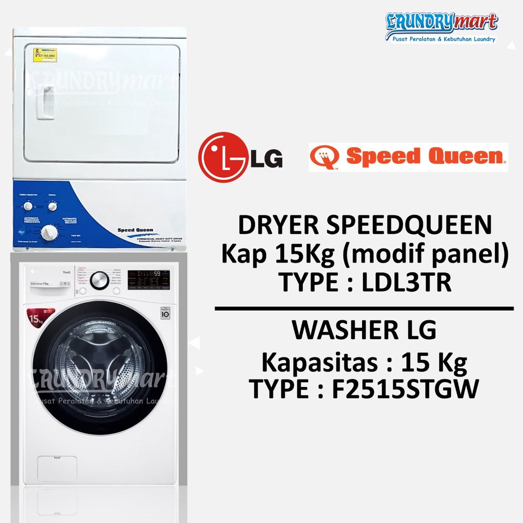 MESIN LAUNDRY STACKED WASHER LG 15 KG + DRYER SPEEDQUEEN 15 KG