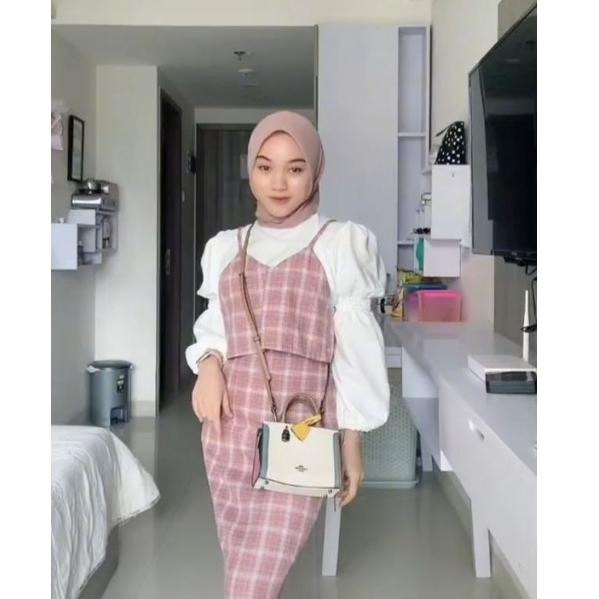 TREND TERKINI Bella One Set / rok span dan Vest tali Pita belakang hitss bisa cod ♗ 878