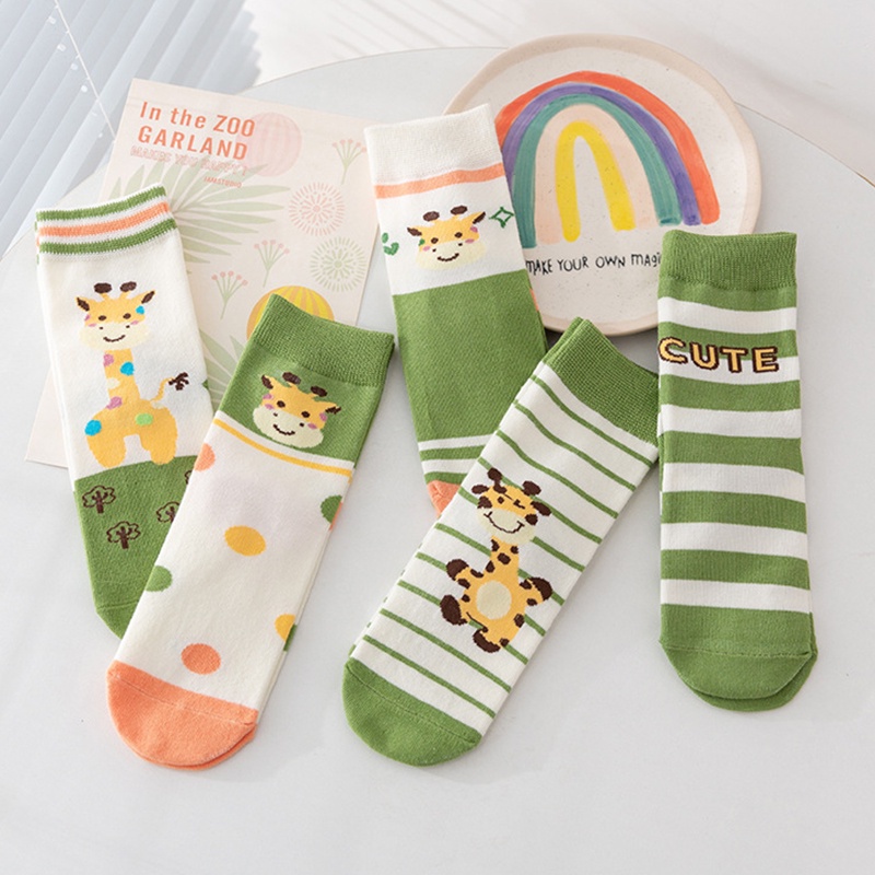 Kaos Kaki Anak Perempuan Motif Kartun Jerapah 1 Set 5 Pasang Fashion Style Anak Kecil Bahan Import KAAD