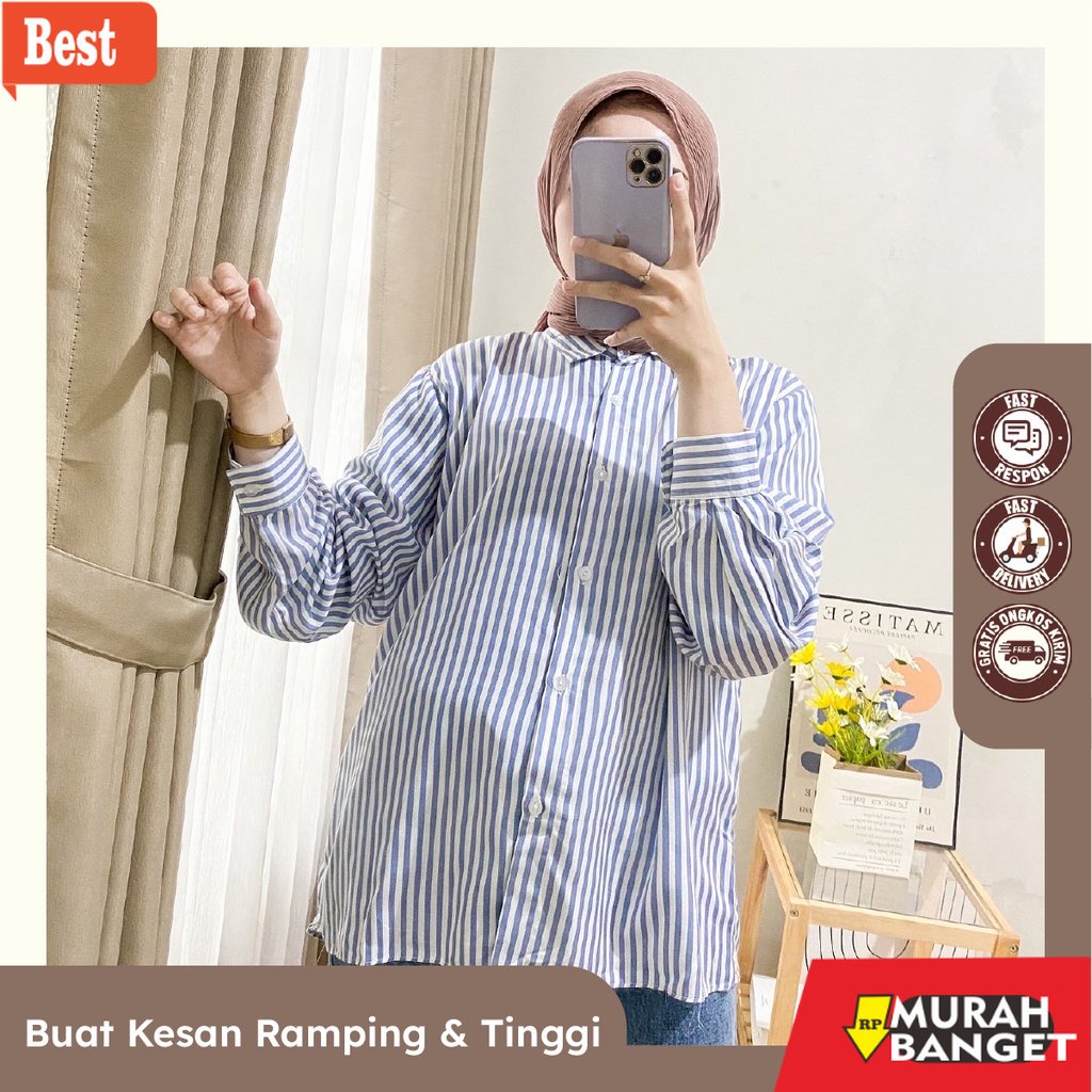 atasan wanita terbaru 2022 Stripy Blouse Stripe Shirt Pakaian Baju Atasan Kemeja Wanita Busui Friend