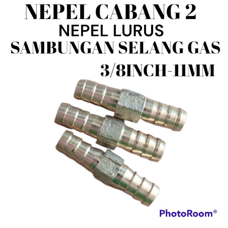 NEPEL CABANG 2 NEPEL LURUS KUNINGAN SAMBUNGAN SELANG GAS 11MM 3/8 INCH