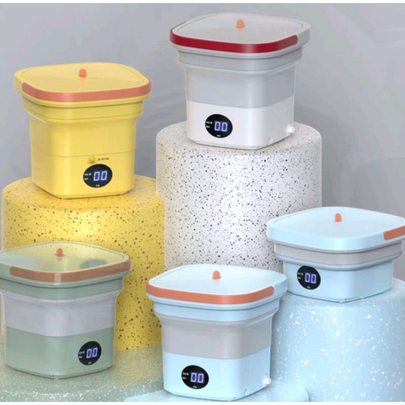 Mesin cuci portable lipat dengan blueray light dan pengering